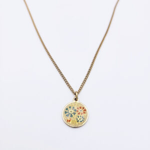 vintage gold cloisonne coin necklace floral pendant 18 inch gold curb chain