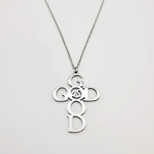 God is Good necklace with silver-tone pendant on a dainty cable chain displayed on a clean white background